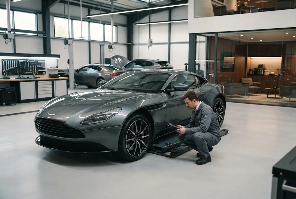 auto service garage providing premium servicing for a luxury vehicle