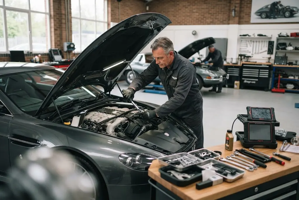 Automotive craftsmanship demonstrated by a specialist technician working on a premium car